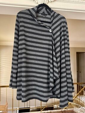 AB Studio Black and Gray Striped Knit Top